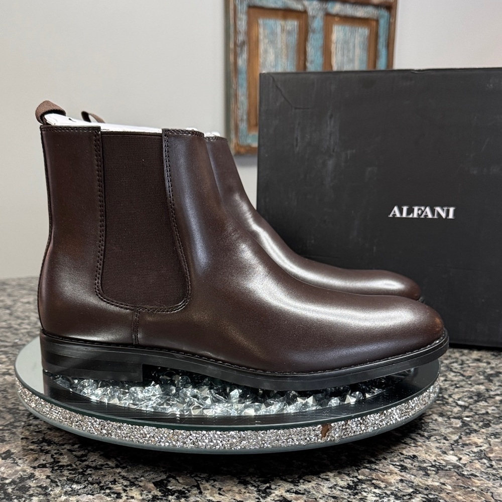 Alfani Men's Luka Brown Leather Chelsea Chukka Boots NEW 10.5